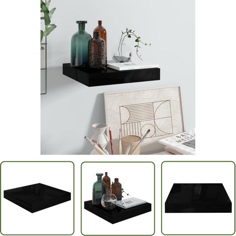 The Living Store Schweberegal Hochglanz-Schwarz 23x23,5x3,8 cm MDF - Schweberegal - Wandregal - Schwarz - Regal - Wohnwand (1/5)