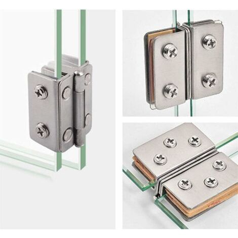 Lot de 4 charnières en acier inoxydable pour verre 5-8mm – Angle d'ouverture 180° – Installation sans perçage – Résistance à la corrosion