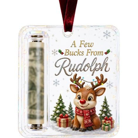 Porte-monnaie suspendu en acrylique pour Noël, motif de vœux imprimé, étiquette de rangement pour billets roulés, décoration pour sapin de Noël (1/5)