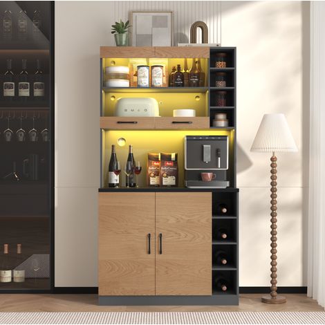 Meuble de cuisine 100x47x187 cm avec LED, rangements réglables et espace micro-ondes HAVRYA (1/5)