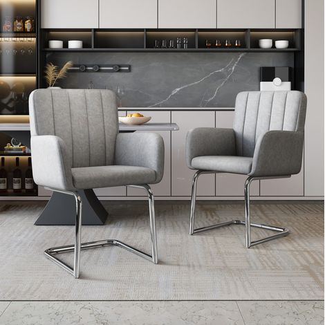 Set di 4 sedie da pranzo in pelle PU grigie con design moderno a Z, schienale ergonomico, impilabili (1/5)