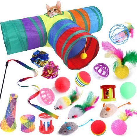 21 PCS Chat Chaton Jouets Ensemble, Tunnels De Chat Pliables pour Chats D'intérieur, Jouet Interactif De Plumes De Chat Fluffy Mouse Crinkle Balls Jouets (1/5)