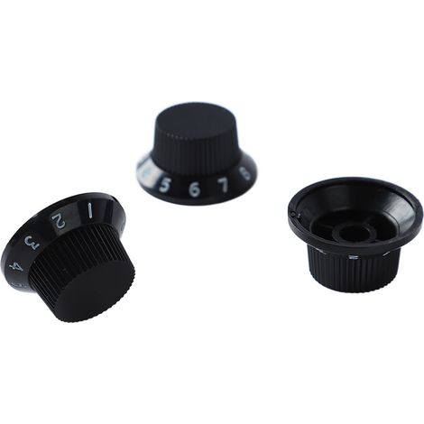 Bouton de potentiomètre rotatif 3 pièces, contrôle de volume et tonalité, remplacement pour guitare électrique et basse, noir avec lettres blanches (1/5)