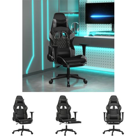 The Living Store Gaming-Stuhl mit Massage & Fußstütze Schwarz & Grau Kunstleder -  Gaming-Sessel (1/5)