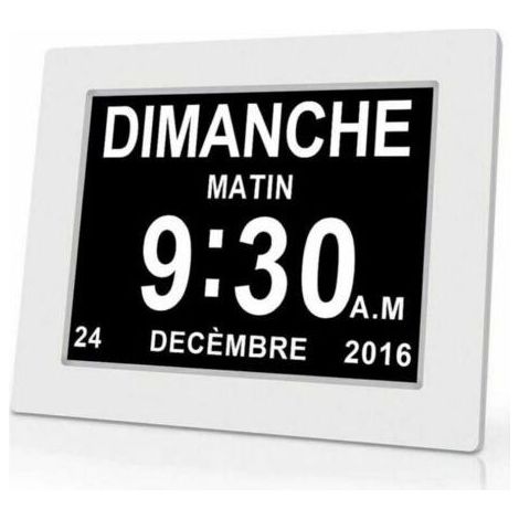 Horloge calendrier numérique (18 cm) avec date et heure, horloge Alzheimer pour les parents, rappel de médicaments pour les grands-parents et les enfants – Blanche – 20,4 x 14,3 x 2,4 cm (1/5)