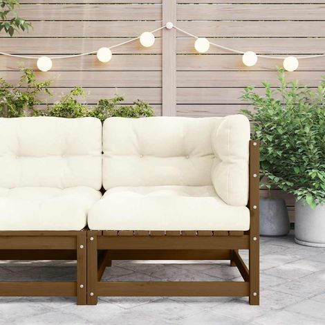 Canapé d'angle de jardin, Canapé d'extérieur, Meuble de jardin, avec coussins crème Bois de pin massif OIB8087E (1/5)