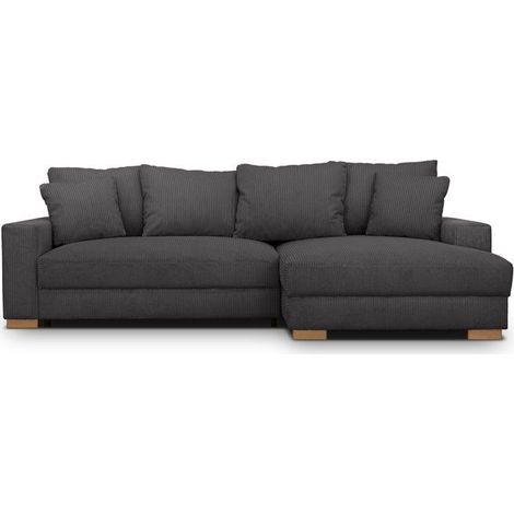 Canapé d’angle réversible convertible Almo 3 places velours côtelé anthracite L 197 cm (1/5)