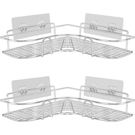 Ensemble de 2 étagères d'angle pour douche sans perçage, étagère de salle de bain, porte-savon de douche en acier inoxydable pour salle de bain, accessoires de salle de bain, 8 autocollants adhésifs, (1/5)