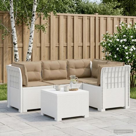 Canapé de Jardin Modulaire 4 Places avec Meuble Bas et Coussins Effet Rotin PP Blanc - PANGIVO (1/5)