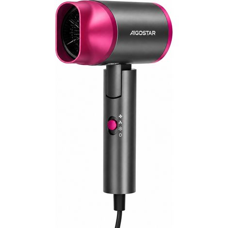 Aigostar Asciugacapelli Da Viaggio Pieghevole 2000W Concentratore Grigio E Rosa