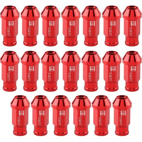 Vis de pneu de voiture en aluminium, écrous de roue 20Pcs écrou de roue de course sécurisé M12X1.5 (rouge) (1/5)