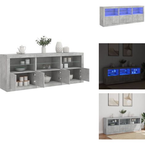 Buffet avec lumières LED gris béton 181,5x37x67 cm - Meuble De Rangement - Buffet - Meuble Tv - Armoire - Luminaire Led (1/5)