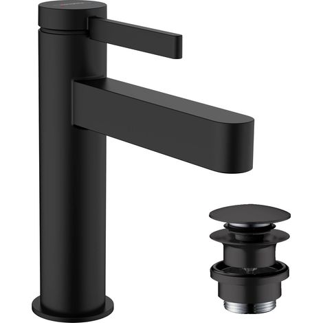 Hansgrohe Finoris - Waschtisch Einhebelmischer 110, mit Ablaufgarnitur Push-Open, EcoSmart, schwarz matt 76023670