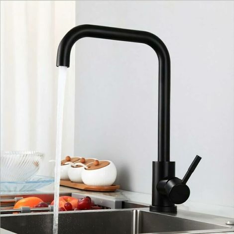 VURAHOME - Robinet mitigeur de cuisine, acier inoxydable noir, robinet de cuisine orientable à 360°, robinet d'évier, aérateur, mitigeur monocommande avec flexibles de raccordement (B) là (1/5)