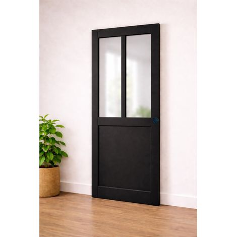 Porta scorrevole nera da officina H204 x L63 e 2 gusci neri