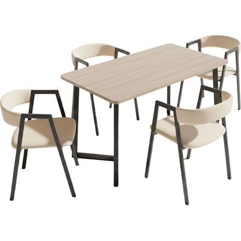 Conjunto Mesa Fija con 4 Sillas Comedor, Pack Muebles Salón, Bergam Roble y Beige