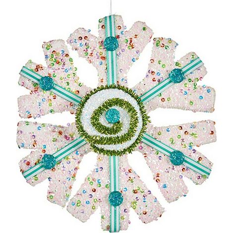 Weihnachtsschmuck Krist+ Blau Weiß grün Schneeflocken 17 x 6 x 17 cm