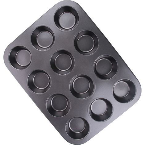 Moule à cupcakes antiadhésif, revêtement PTFE, 12 cavités rondes, plaque de cuisson pour gâteaux, usage domestique et cuisine (1/5)