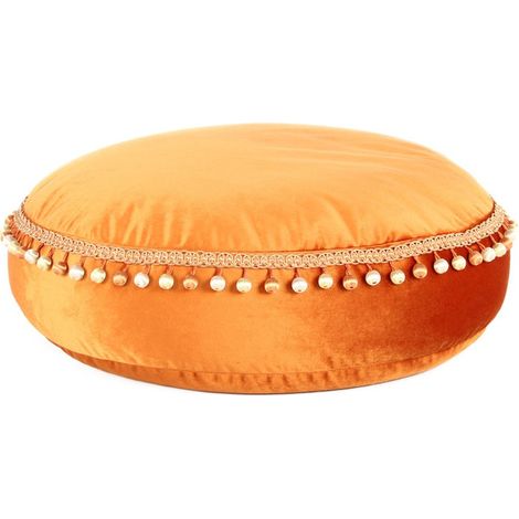 Pouf Rotondo Taj Mahal in Velluto Bronzo con Pompon (1/3)