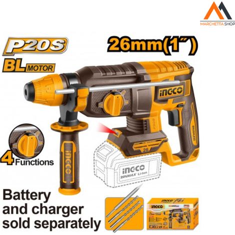 MARTELLO DEMOLITORE BRUSHLESS 20V 26MM 4 FUNZIONI NUDO