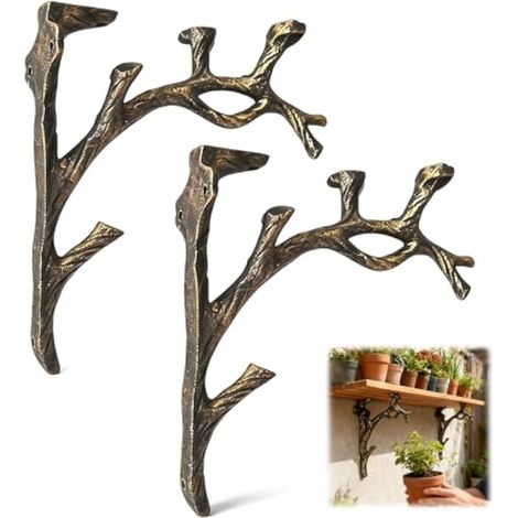 équerre étagère Murale, 2 Pièces Supports d'étagère en Forme de Branche, Style Vintage Support Console en Métal Muraux Supports, Equerre Etageres Décorative pour Chambre, Cuisine, Salle de Bain (1/5)