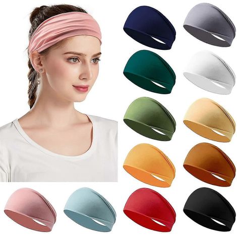 12er-Pack Damen-Haarbänder, elastische Haarbänder, Sport-, Lauf- und Yoga-Turbane, rutschfest, schweißabweisend, für Mädchen