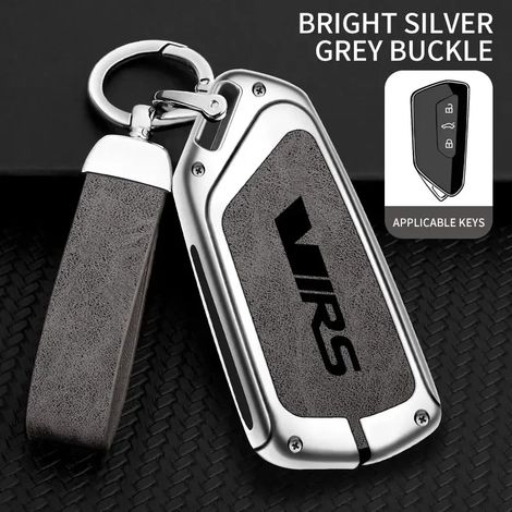 (Argent et gris D) Accessoires pour étui à clé de voiture en alliage de zinc pour Skoda VRS Octavia 1 2 3 Rapid Kodiaq Karoq RS Fabia Kamiq Superb,Housse de clé de voiture pou (1/5)