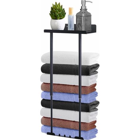 Porte Serviettes sans Percage Support Serviette Rétractable 41-75cm Range Serviette Murale Porte-Serviette avec Rangement pour Cuisine, Salle de Bains, Hôtel (Noir)