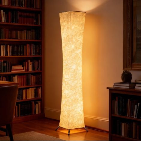 Lámpara de pie con pantalla efecto papel, regulador 3 niveles, LED 10,5 W, blanca DESVIAE (1/5)