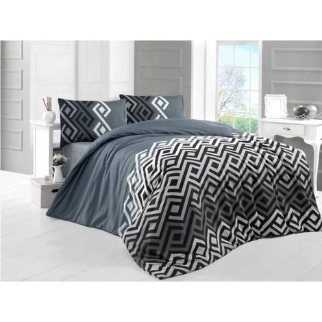 Parure de lit - 1 housse de couette 220 x 240 cm + 2 taies d'oreiller 60 x 60 cm - 65% coton, 35% polyester - Gris (1/4)
