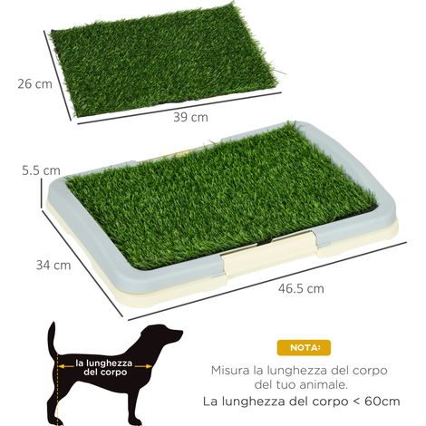 Toilettes pour chien à trois niveaux avec gazon artificiel, grille et bac de fond, 46,5 x 34 x 5,5 cm (1/5)