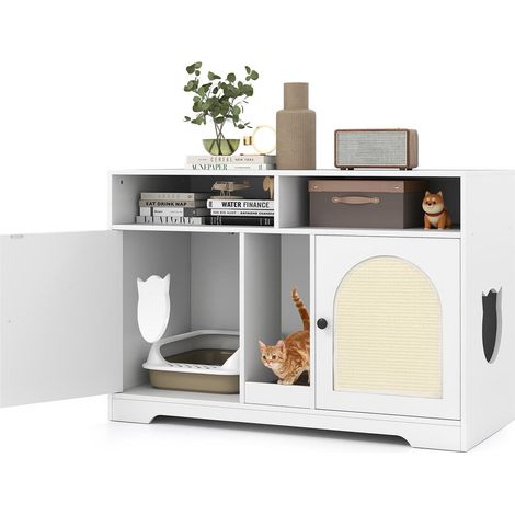 Pour 2 chats, meuble cache-litière avec rangement pour salon, double pièce et entrée sinueuse (1/5)