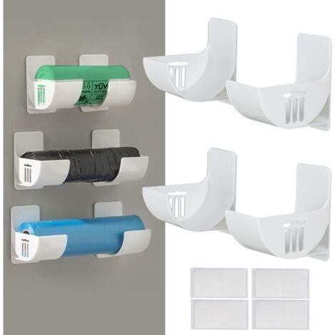 Lot de 4 organisateurs muraux pour cuisine - Boîte de rangement autocollante - Pour portes, réfrigérateur et murs - Plastique résistant, imperméable, blanche (1/4)