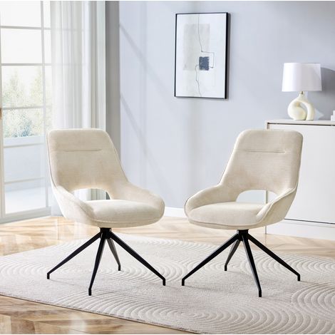 Silla de comedor giratoria 360° de 87 cm beige y negra, con reposabrazos (1/5)