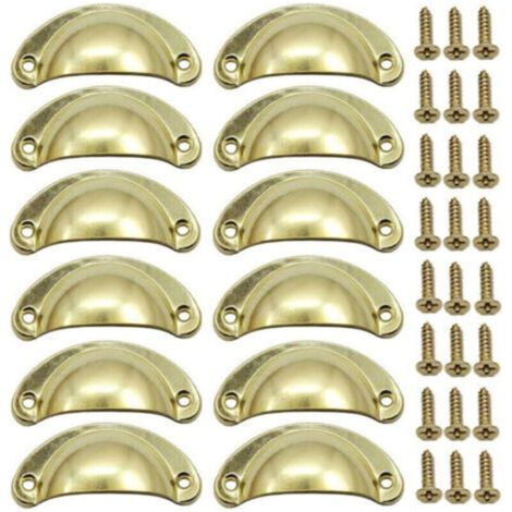 HOXILEELEO - Lot de 12 poignées de porte rétro en nacre dorée de 82 mm, poignées de tiroir vintage pour meubles avec vis (1/5)
