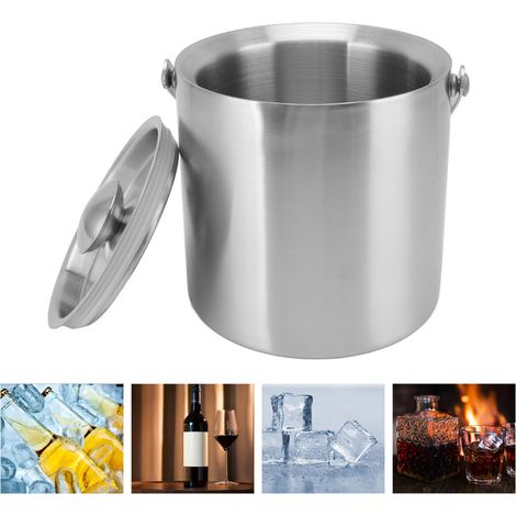 Seau à glace en acier inoxydable à double paroi pour vin, champagne et bière, avec poignée, 3 L, 19 x 17,2 cm / 7,5 x 6,8 pouces, idéal pour les fêtes et les bars.-AquaForge (1/5)