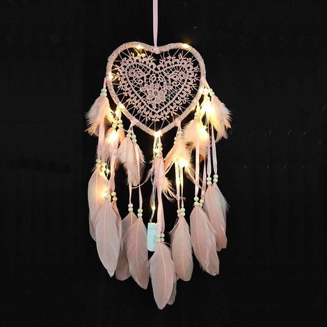 Traumfänger (20 x 45 cm, Hellrosa), LED-Licht im Boho-Stil