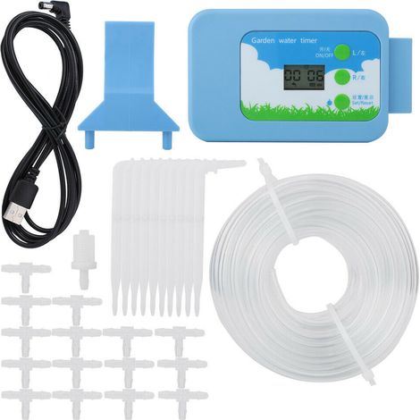 Programmateur d'arrosage automatique LCD avec capteur de pluie, kit irrigation goutte-à-goutte 10m, ABS étanche pour jardin (1/5)