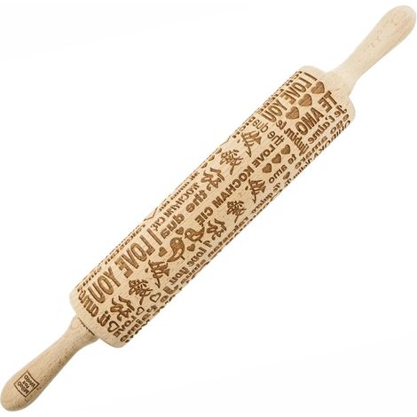 Rouleau à pâtisserie en bois MoodForWood, gravé, 43 cm avec poignées, idéal pour la pâtisserie - Motif Kocham (1/5)