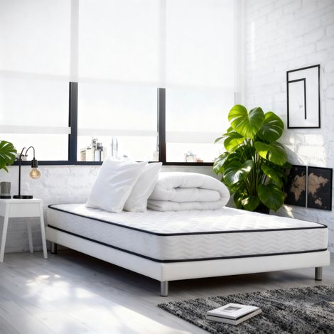 Ensemble Matelas et Sommier Tapissier 140x190 cm - Matelas+Sommier+Couette 220x240cm +2 Oreillers 60x60cm(deux colis)