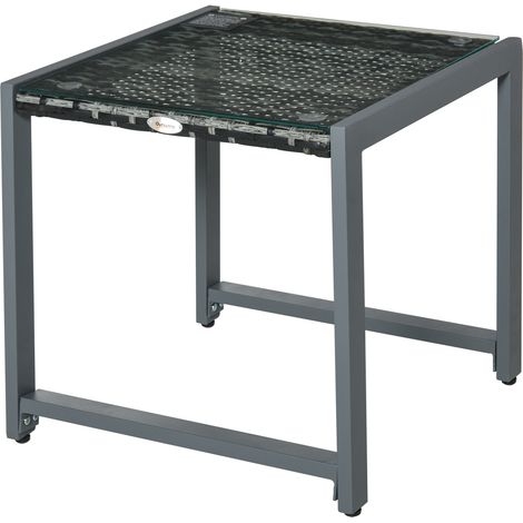 Table jardin verre trempé polyrotin aluminium 130x70x74 cm
