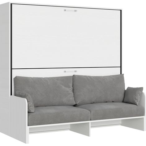Letto Doppio A Scomparsa Kando Con Divano Bianco Frassino e Grigio