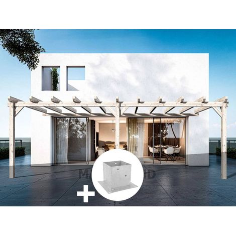 Pergola adossée en lamellé-collé Avignon 400 x 400 cm + 2 supports poteaux - Maderland
