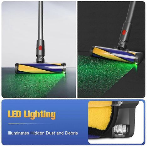 LED-Softwalzen-Reinigungsdüse für Dyson V7, V8, V10 und V11 Staubsaugeraufsätze – beleuchtet versteckten Staub und Schmutz.