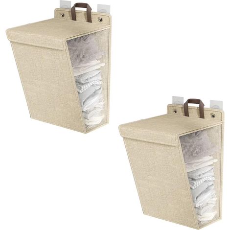 Nouveau panier à linge mural pliable et pratique, idéal pour les maisons, les dortoirs ou les appartements étudiants (2 pièces, beige)