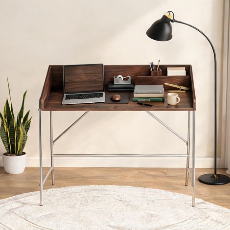 Bureau noyer en panneau de particules Métal 109 x 57 x 91 cm (1/5)