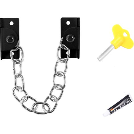 Verrou de fenêtre sans trou en acier inoxydable, chaîne de sécurité enfant, verrou de sécurité à butée de poussée extérieure, chaîne antivol (chaîne de sécurité noire (trou) (1/5)