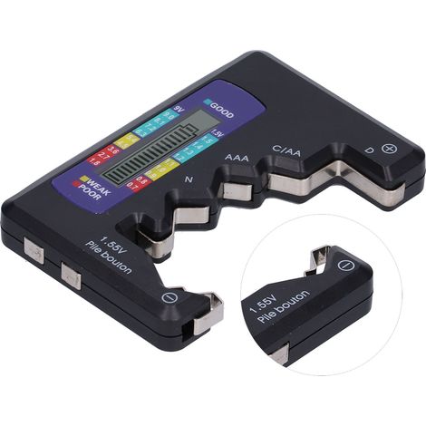 Testeur de pile universel, vérificateur de capacité pour piles domestiques DC AA AAA N 9V et boutons, noir, outil de diagnostic de batterie (1/5)