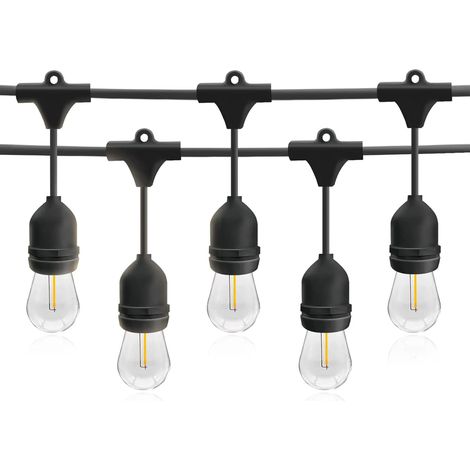Guirlande Lumineuse D'extérieur 10 Mètres 20 Douilles E27 IP54 Résistante Aux Intempéries Extensible pour Jardin Balcon Décoration Jardin Fêtes Plein Air Noir