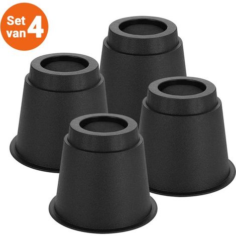 Set de 4 rehausseurs ronds – 15 cm – Antidérapants – Pieds jusqu'à 15 cm – Lit, table, chaise – Noir (1/5)